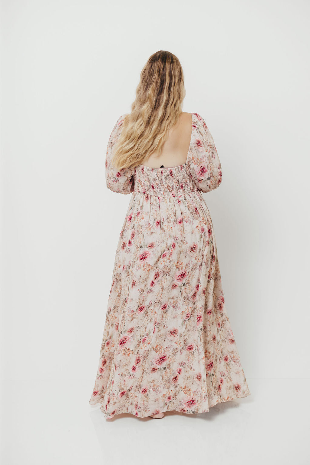 Mona Maxi Dress with Smocking in Pink/Beige Multi Floral - Bump Friendly *9/30 PRE-ORDER*