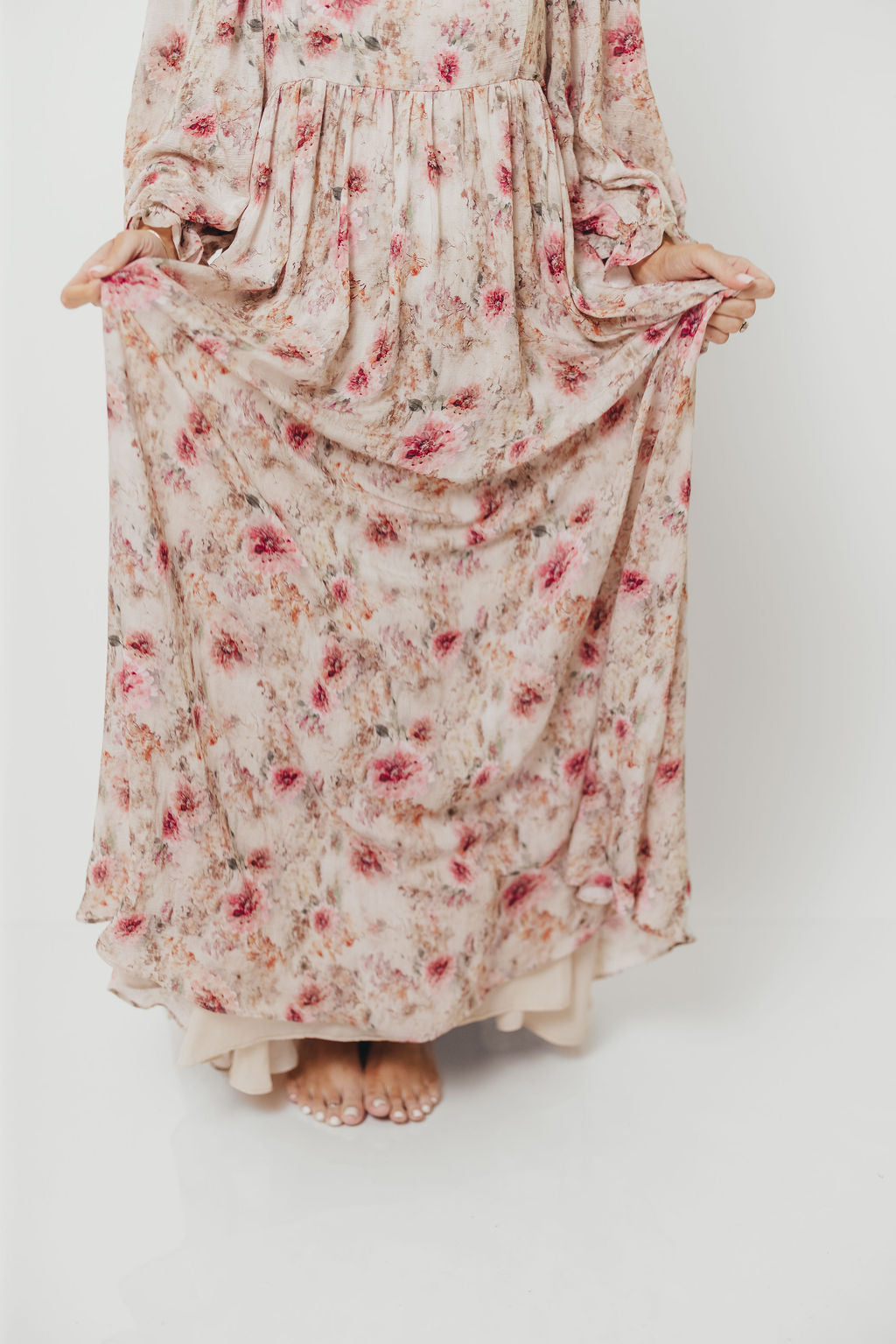 Mona Maxi Dress with Smocking in Pink/Beige Multi Floral - Bump Friendly *9/30 PRE-ORDER*