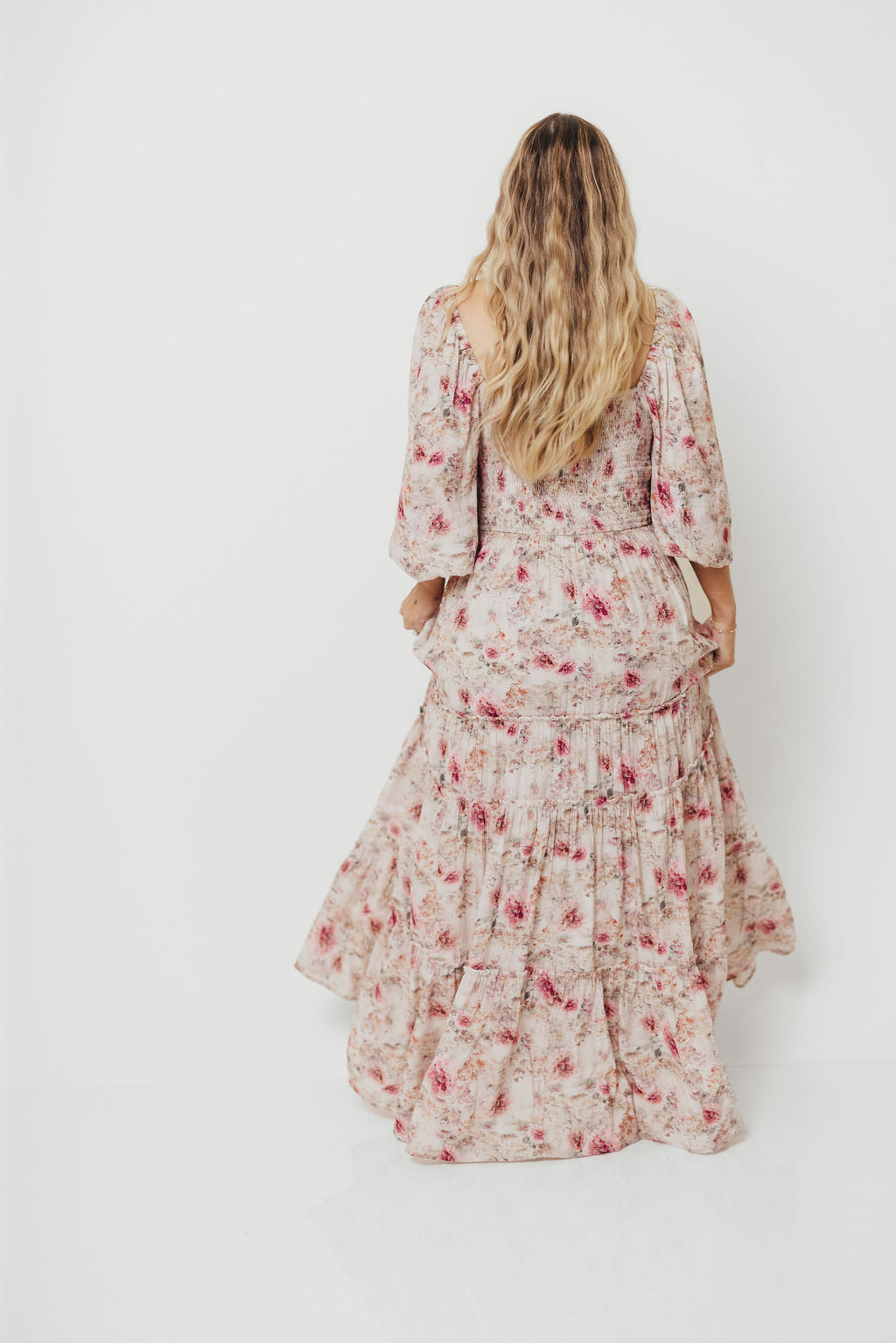 Daphne Long Sleeve Maxi Dress in Pink/Beige Multi Floral - Bump Friendly *9/30 PRE-ORDER*