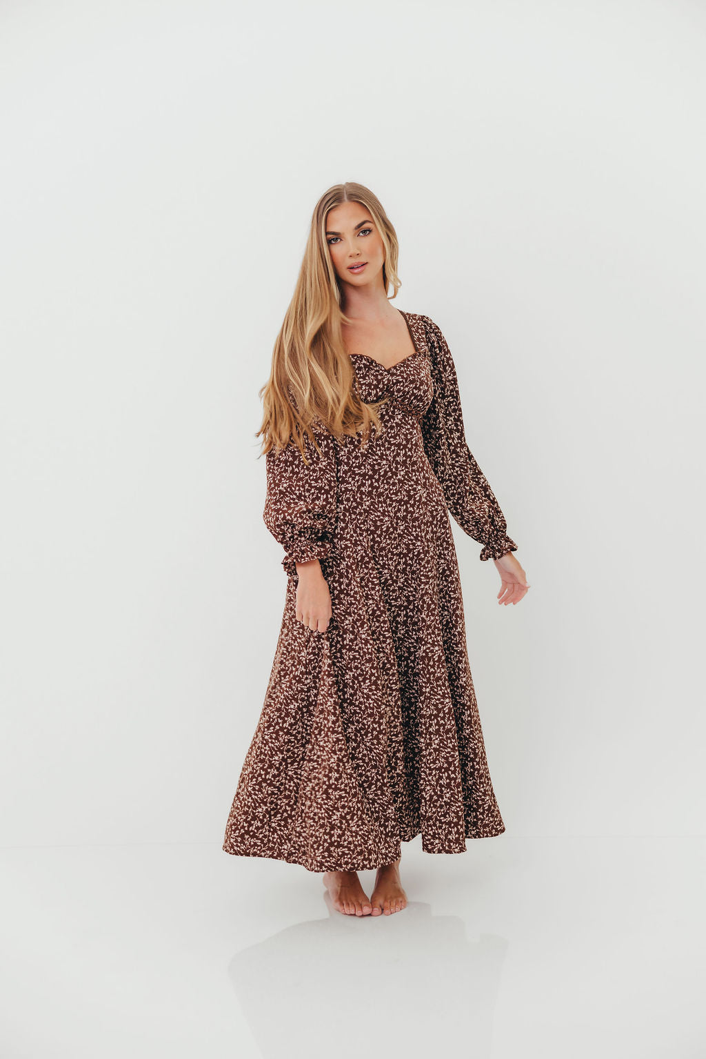 Erin Floral Maxi Dress in Mocha