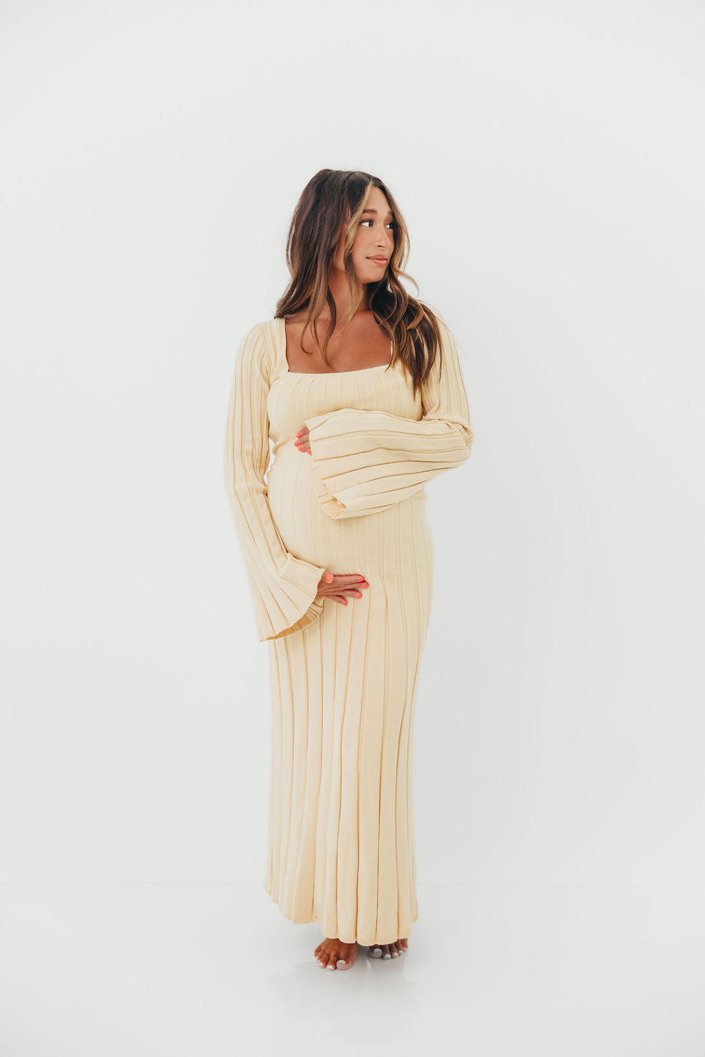 Rowan Square Neck Maxi Dress in Buttercream