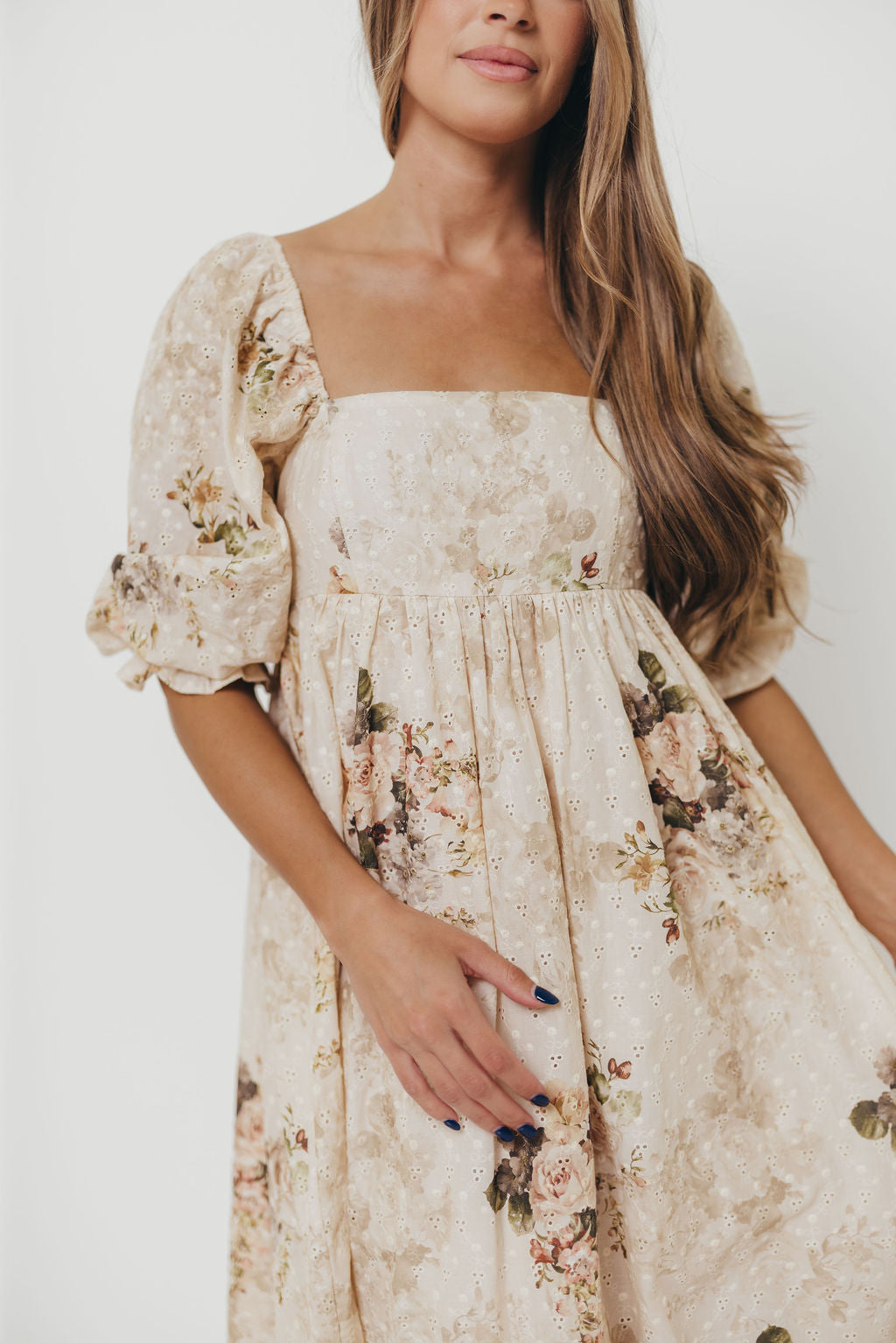 Mona Maxi Dress with Smocking in Cream/Beige Floral - Bump Friendly *9/30 PRE-ORDER*