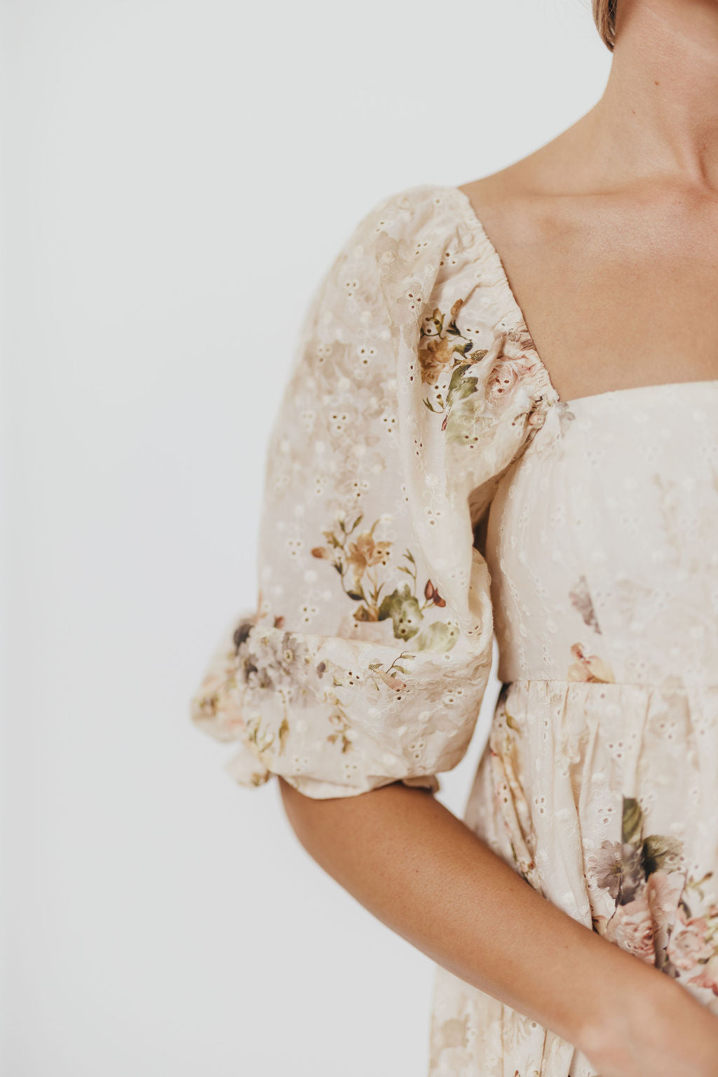 Mona Maxi Dress with Smocking in Cream/Beige Floral - Bump Friendly *9/30 PRE-ORDER*