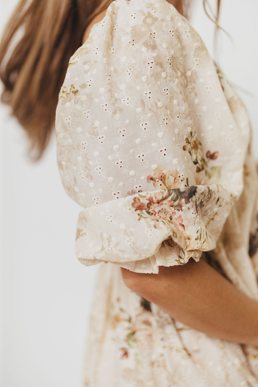 Mona Maxi Dress with Smocking in Cream/Beige Floral - Bump Friendly *9/30 PRE-ORDER*