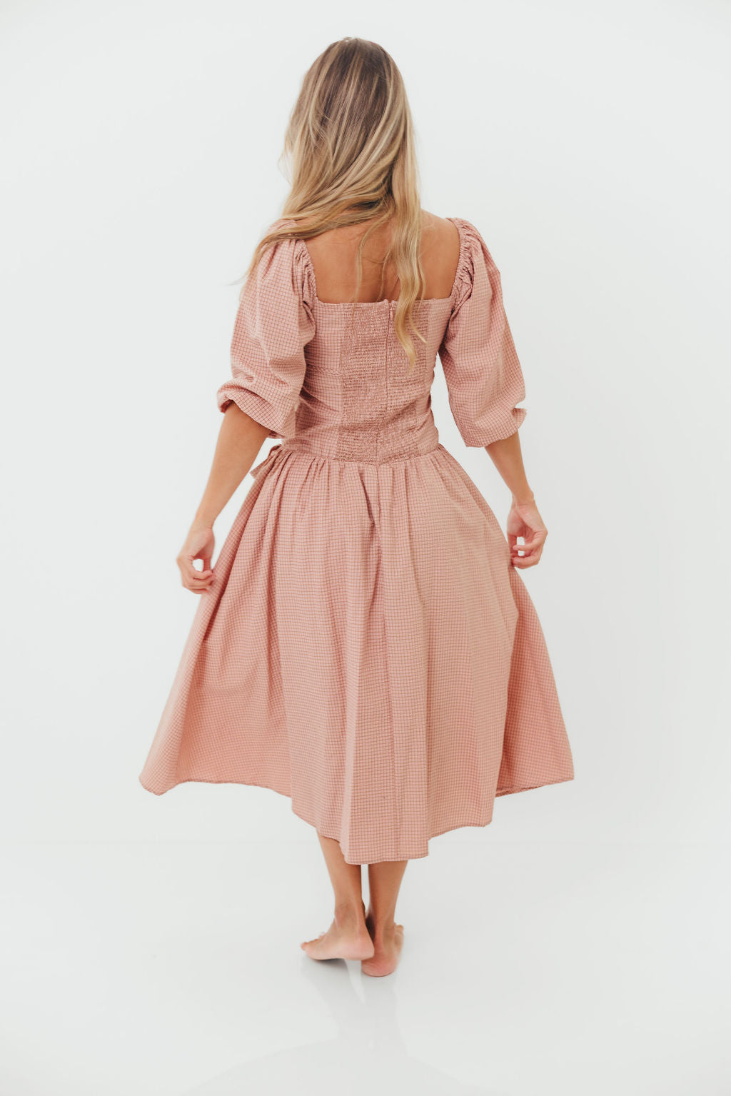 Marla Bow Detail Midi Dress in Dust Pink