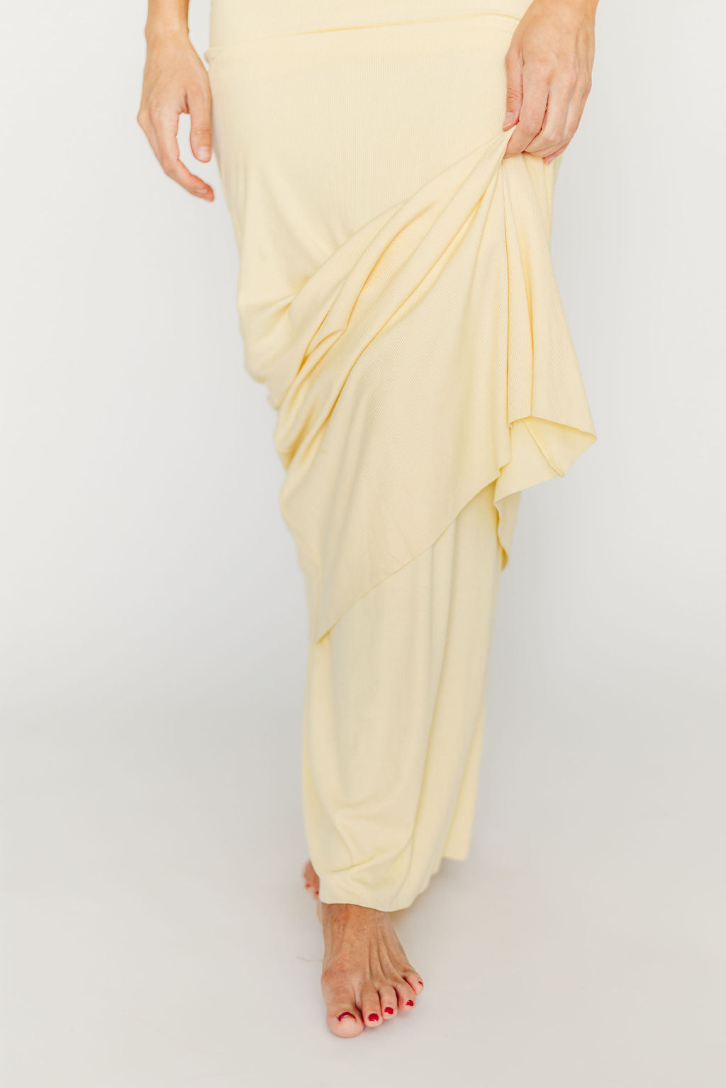 The Charlie Ribbed Maxi Dress in Butter Yellow - Bump Friendly
