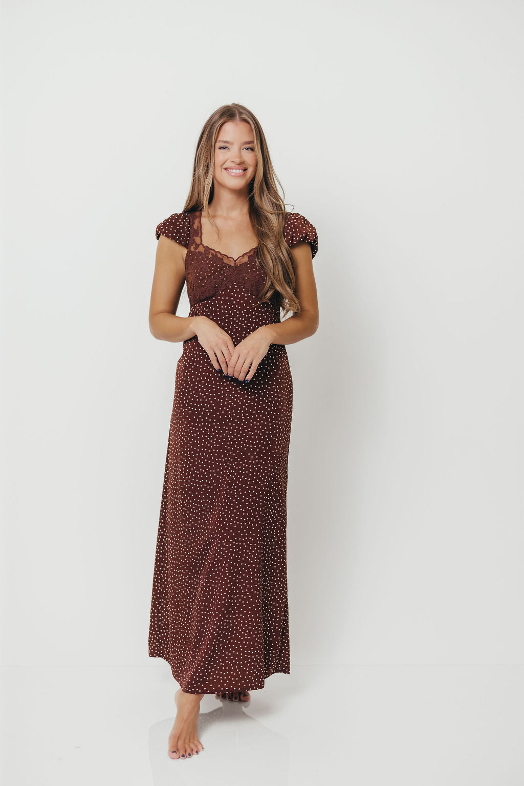 Rhiannon Maxi Dress in Brown/White