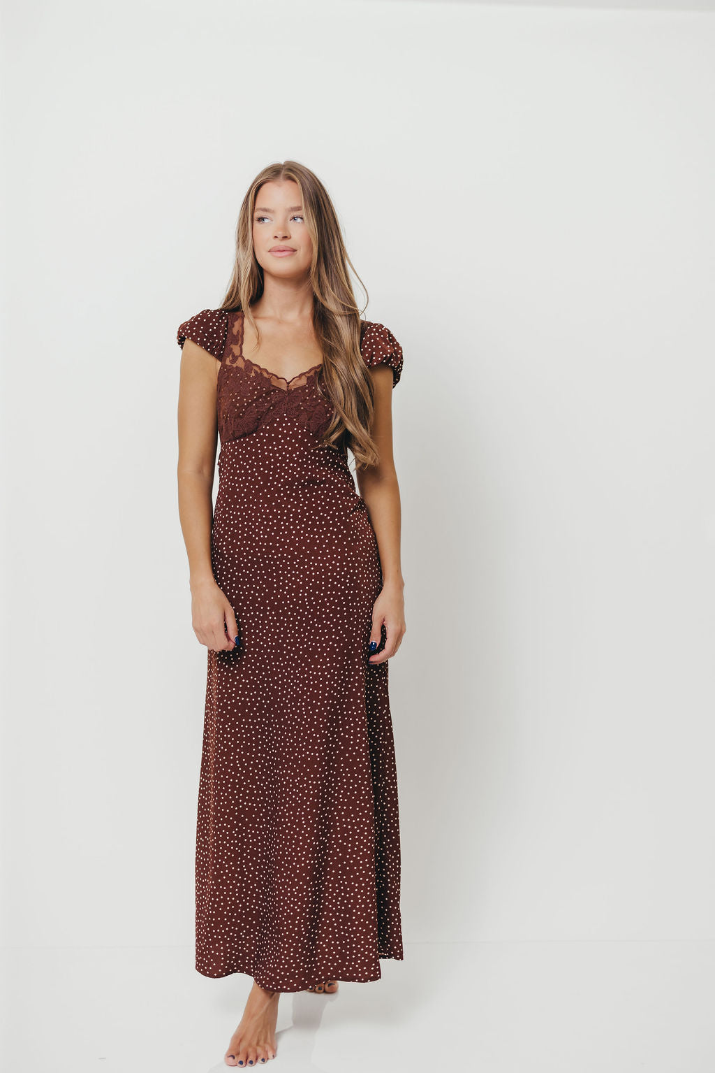 Rhiannon Maxi Dress in Brown/White