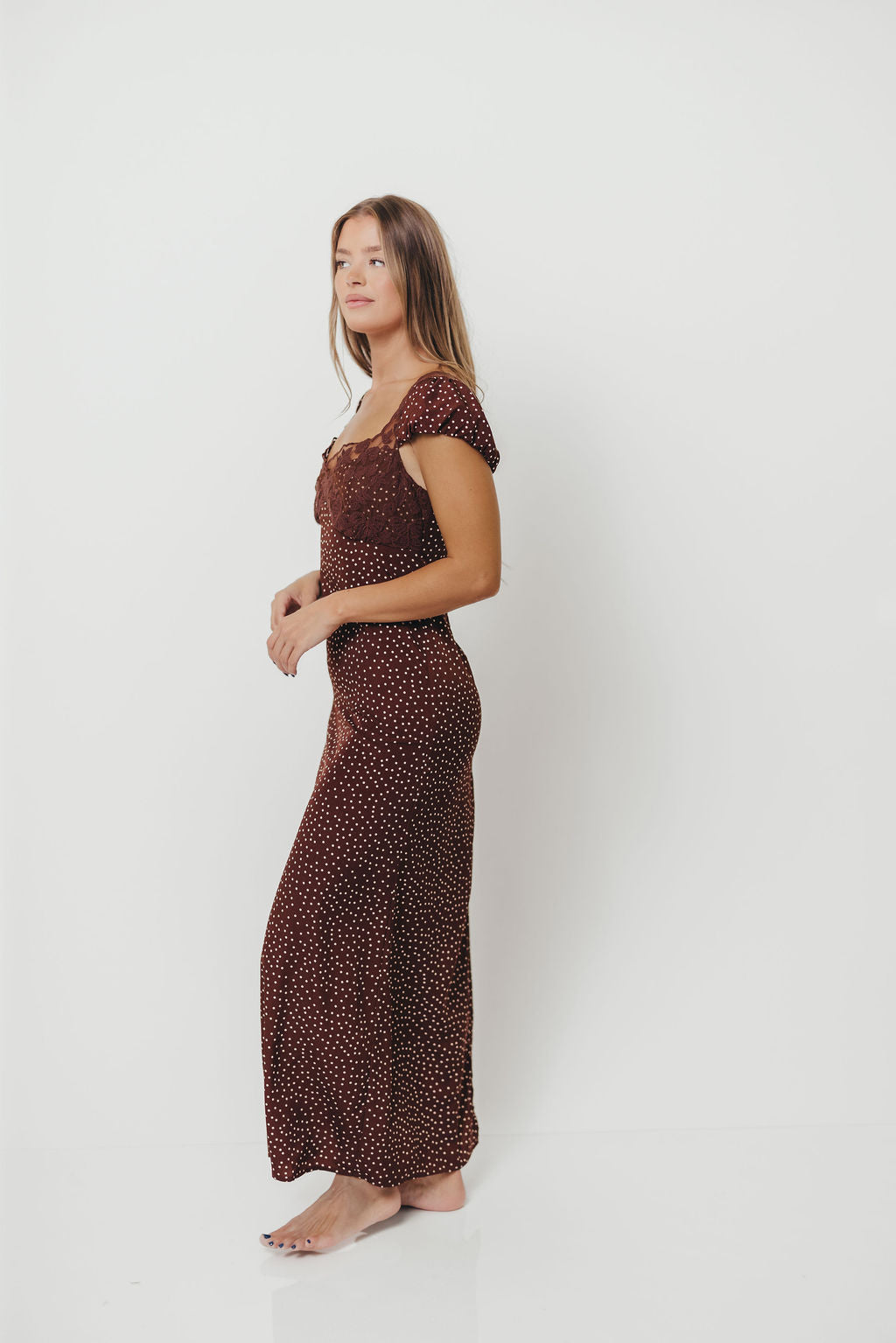 Rhiannon Maxi Dress in Brown/White