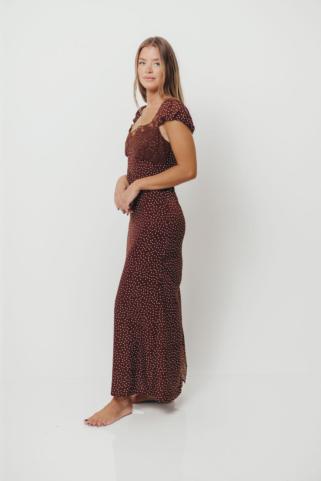 Rhiannon Maxi Dress in Brown/White