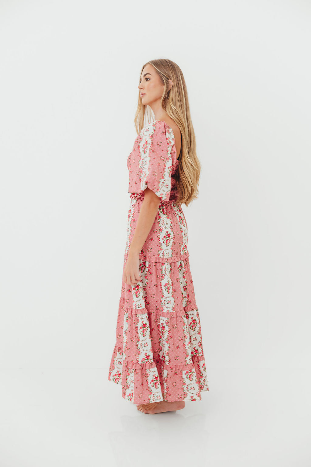 CariDee Floral Print Ruffle Detail Maxi Dress in Mauve