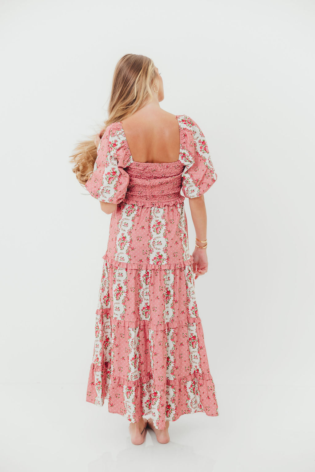 CariDee Floral Print Ruffle Detail Maxi Dress in Mauve