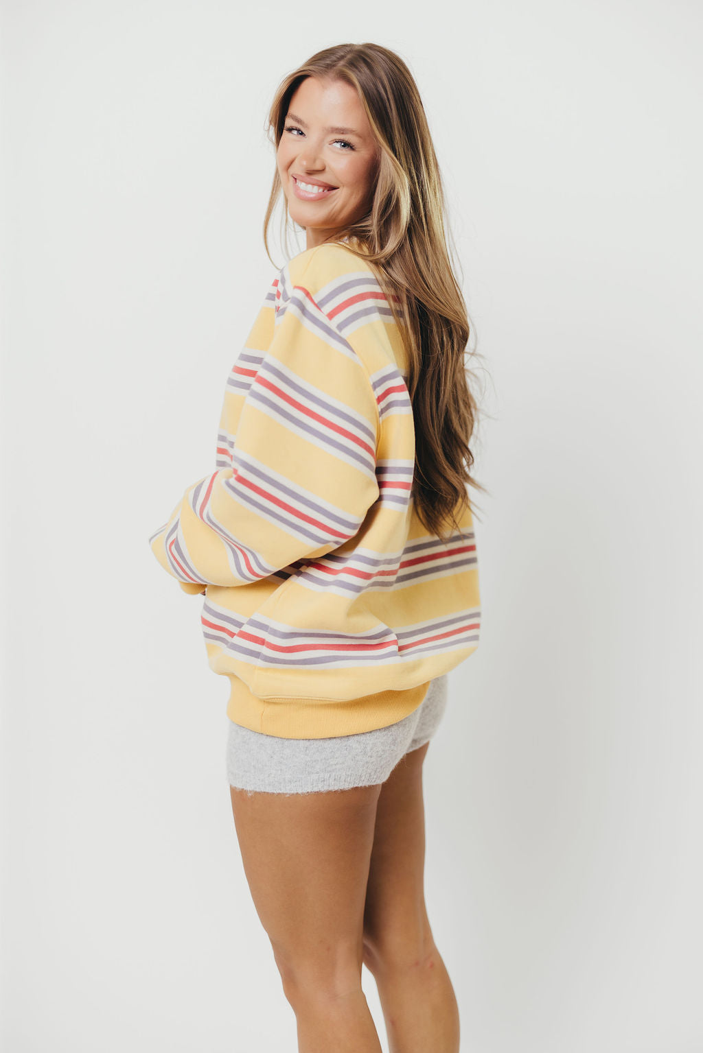 Blake Retro Striped Crewneck Sweatshirt in Mustard