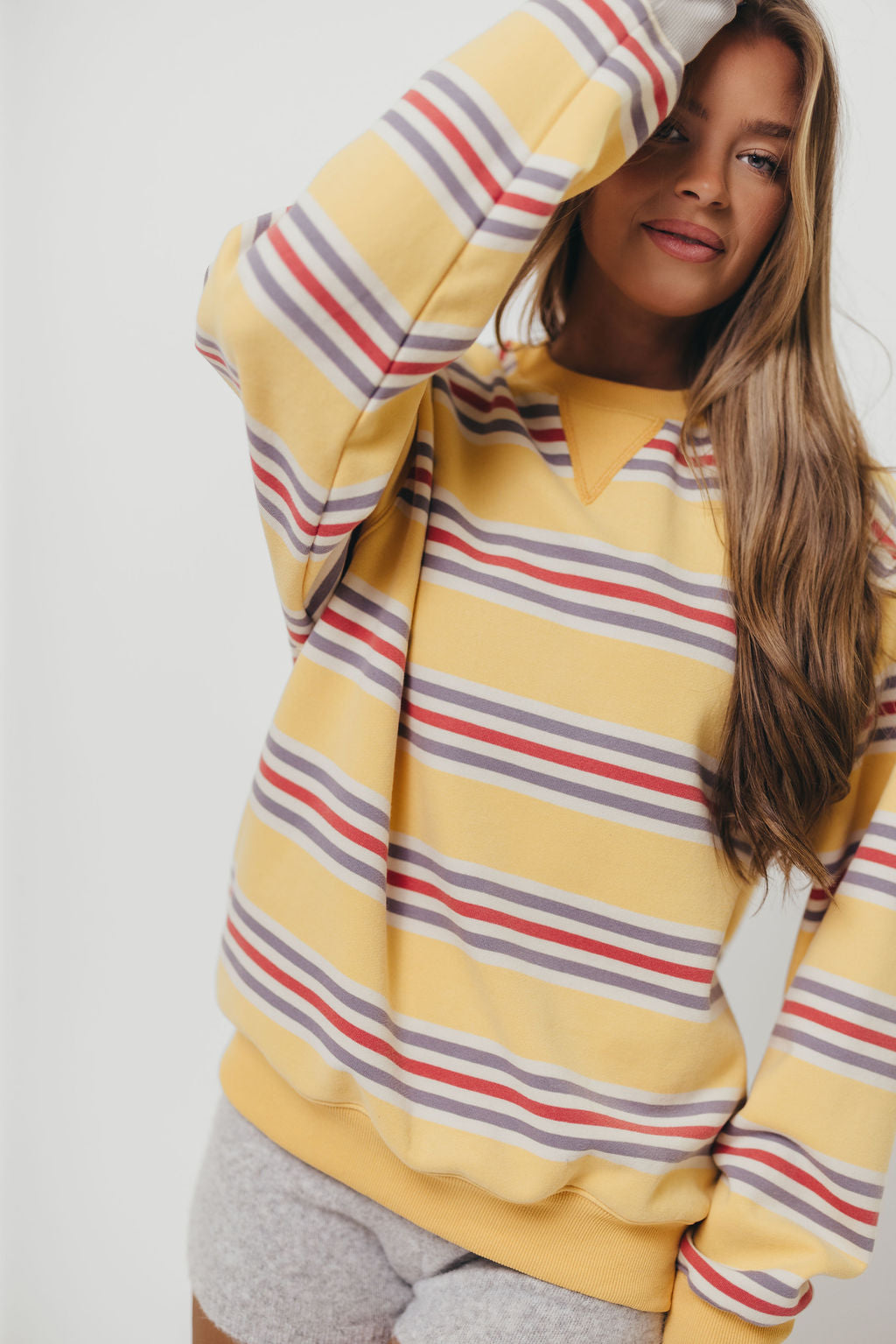 Blake Retro Striped Crewneck Sweatshirt in Mustard