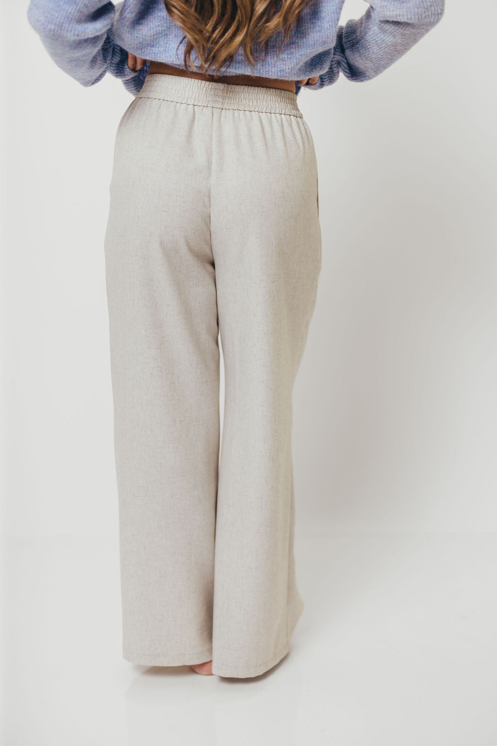 Truett Elastic Band Pleated Wide-Leg Pants in Ivory White