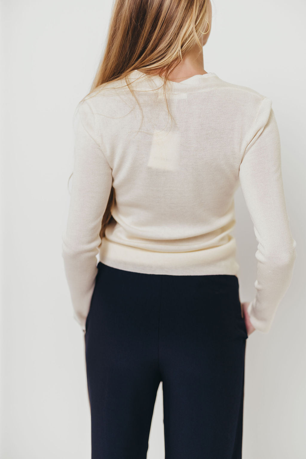 Whittier V-Neck Button Closure Knit Top in Ivory