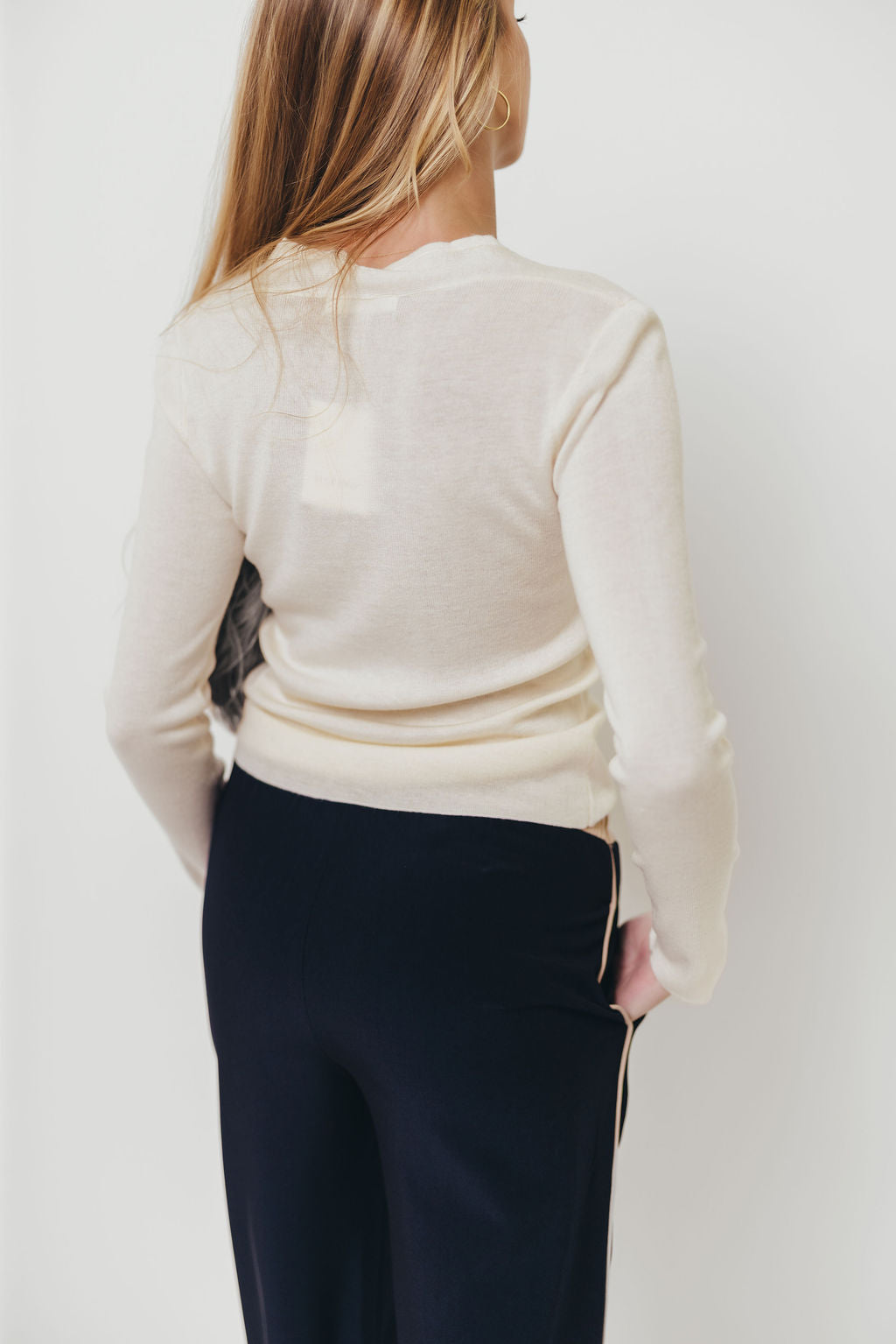 Whittier V-Neck Button Closure Knit Top in Ivory