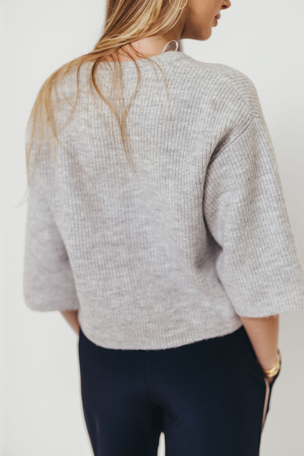 Caroline Button Down 3/4 Sleeve Sweater Cardigan in Heather Grey
