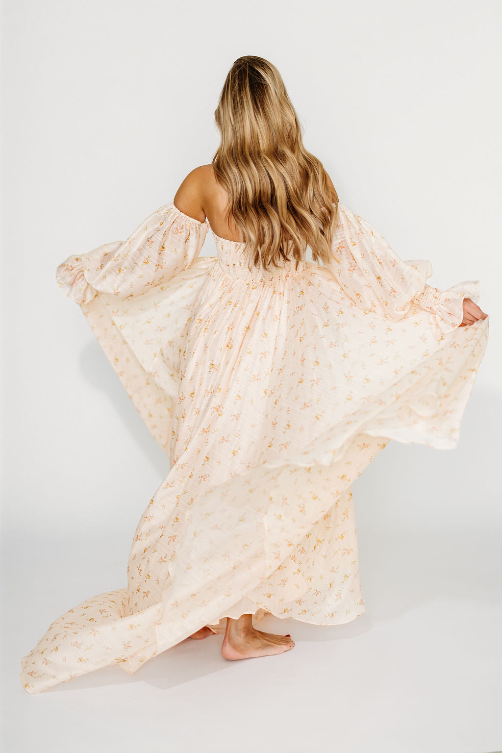 Delilah Maxi Dress with Train in Peach - Bump Friendly (XS-3XL)