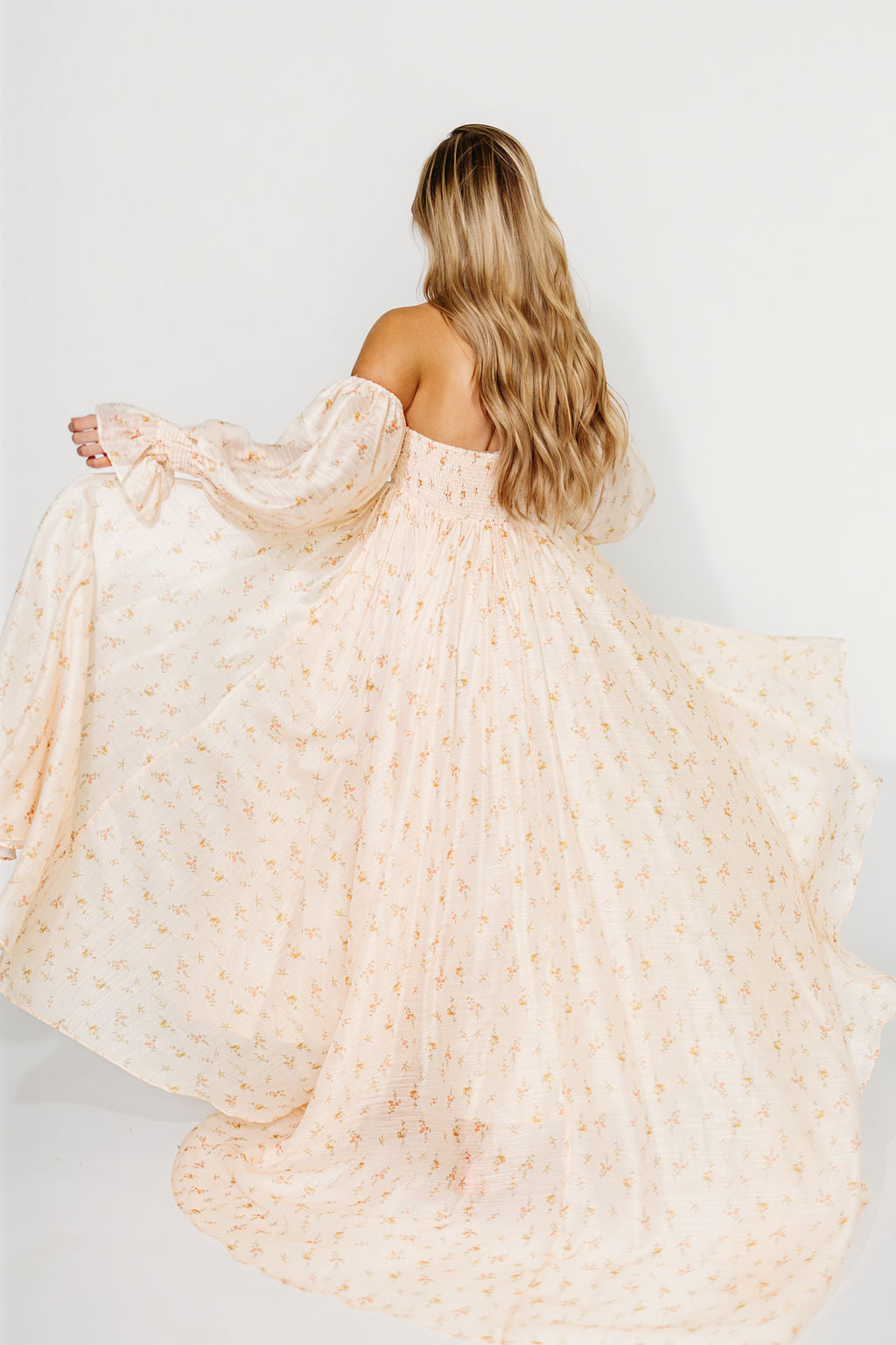 Delilah Maxi Dress with Train in Peach - Bump Friendly (XS-3XL)