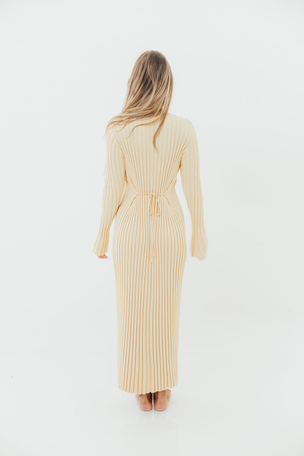 Colette Premium Long Sleeved Ribbed Knit Maxi Dress in Butter Yellow - Bump Friendly