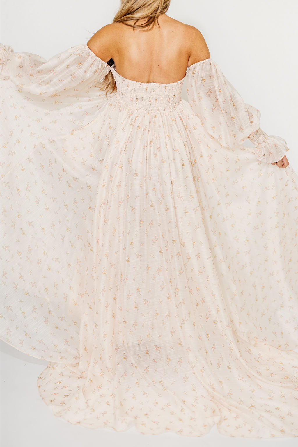 Delilah Maxi Dress with Train in Peach - Bump Friendly (XS-3XL)