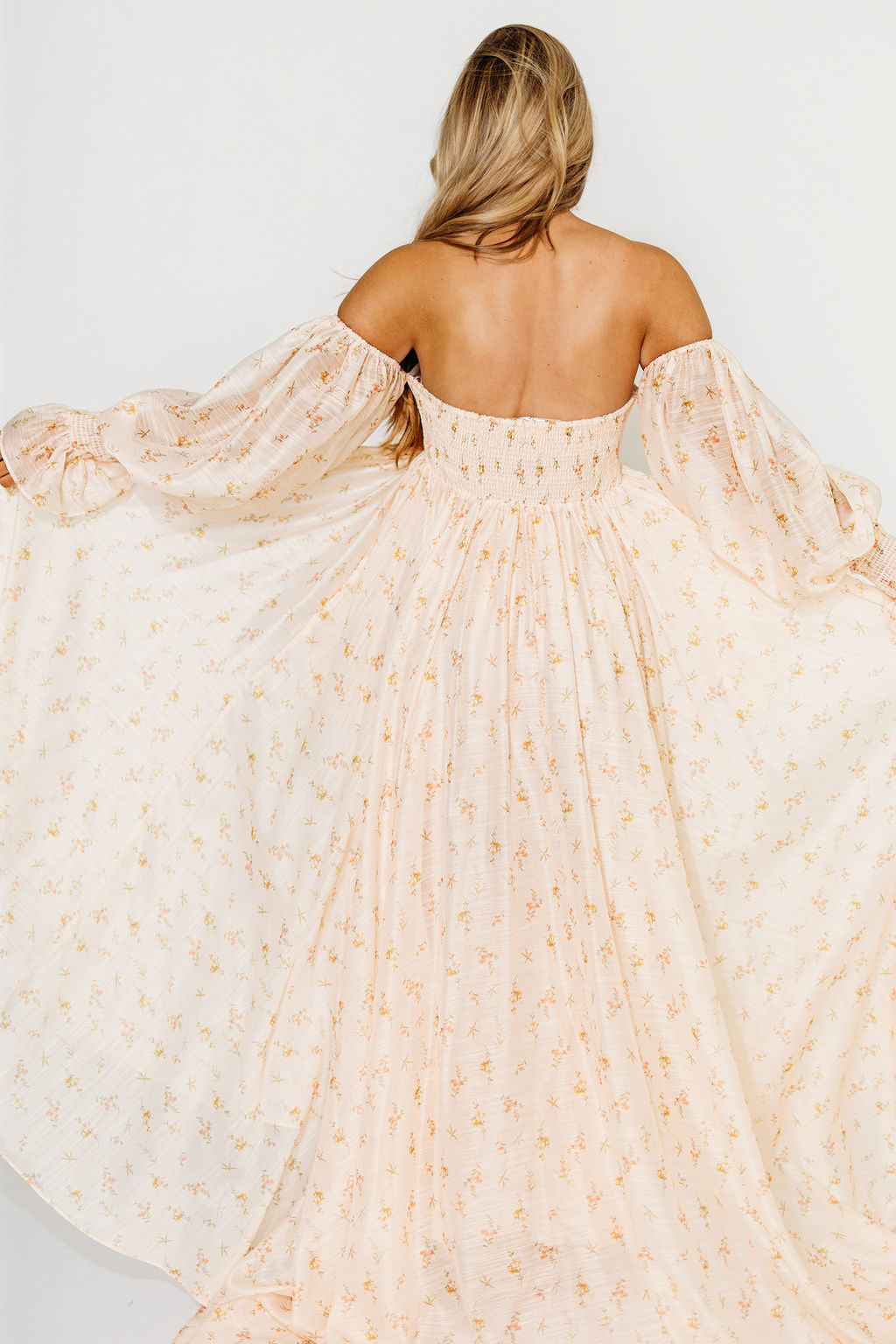 Delilah Maxi Dress with Train in Peach - Bump Friendly (XS-3XL)