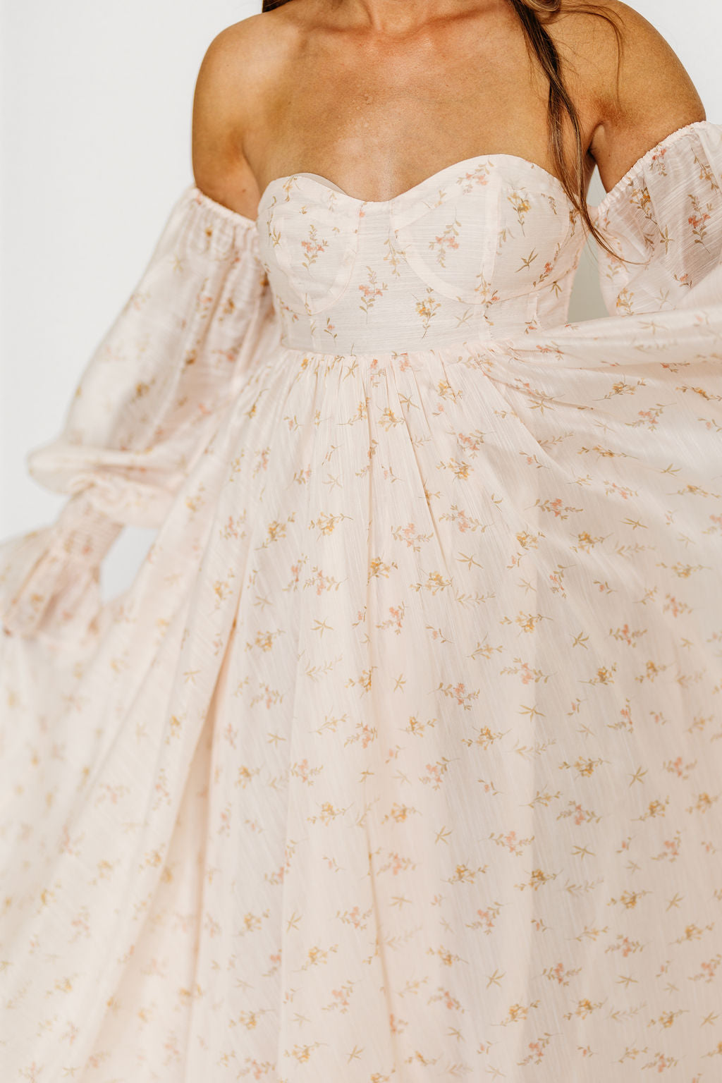 Delilah Maxi Dress with Train in Peach - Bump Friendly (XS-3XL)