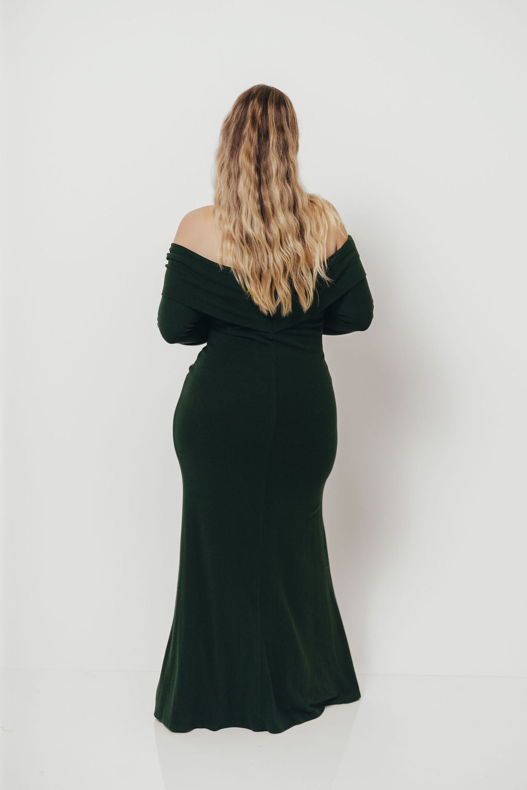 Monroe Maxi Dress with Long Sleeves in Hunter Green- Bump Friendly