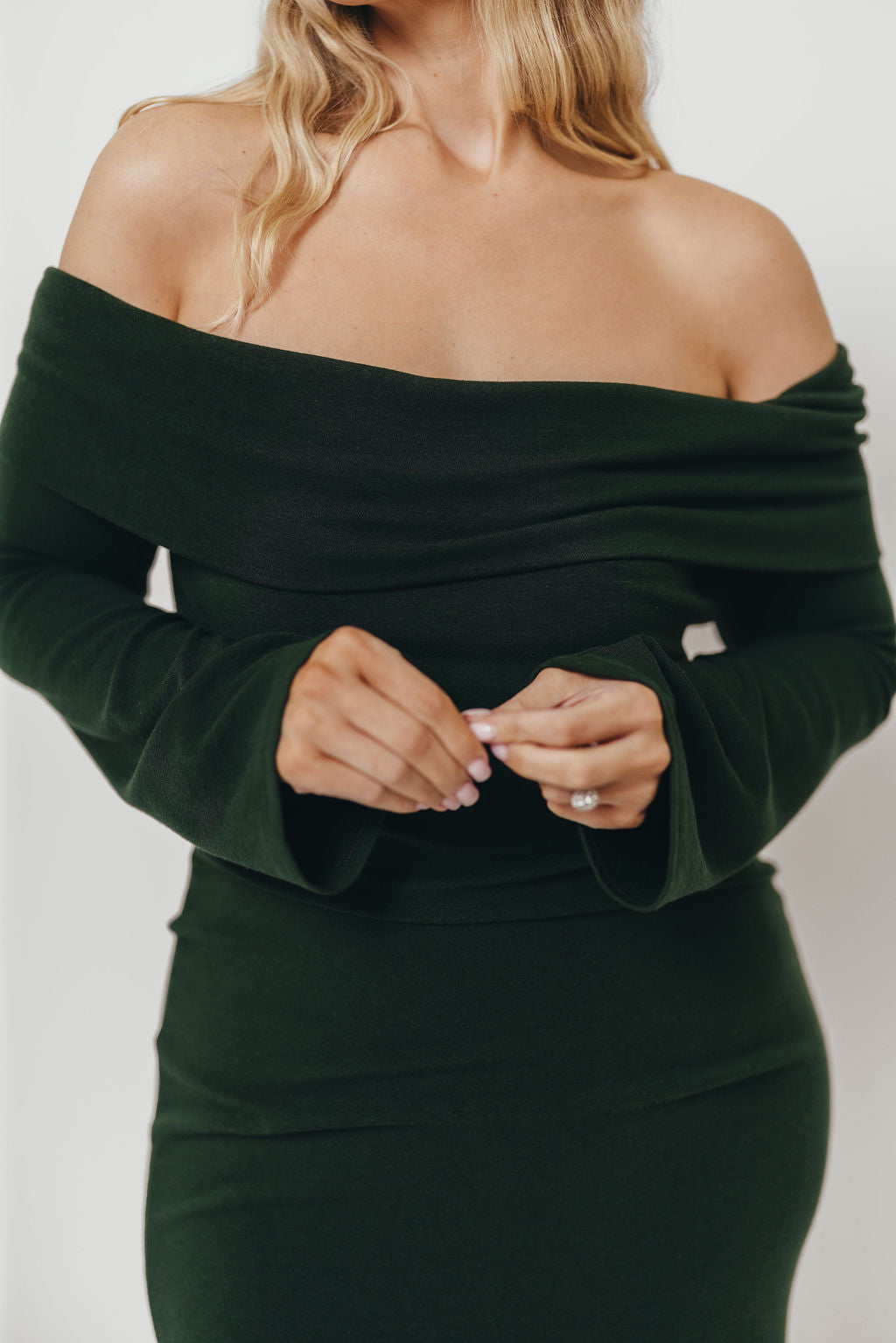 Monroe Maxi Dress with Long Sleeves in Hunter Green- Bump Friendly