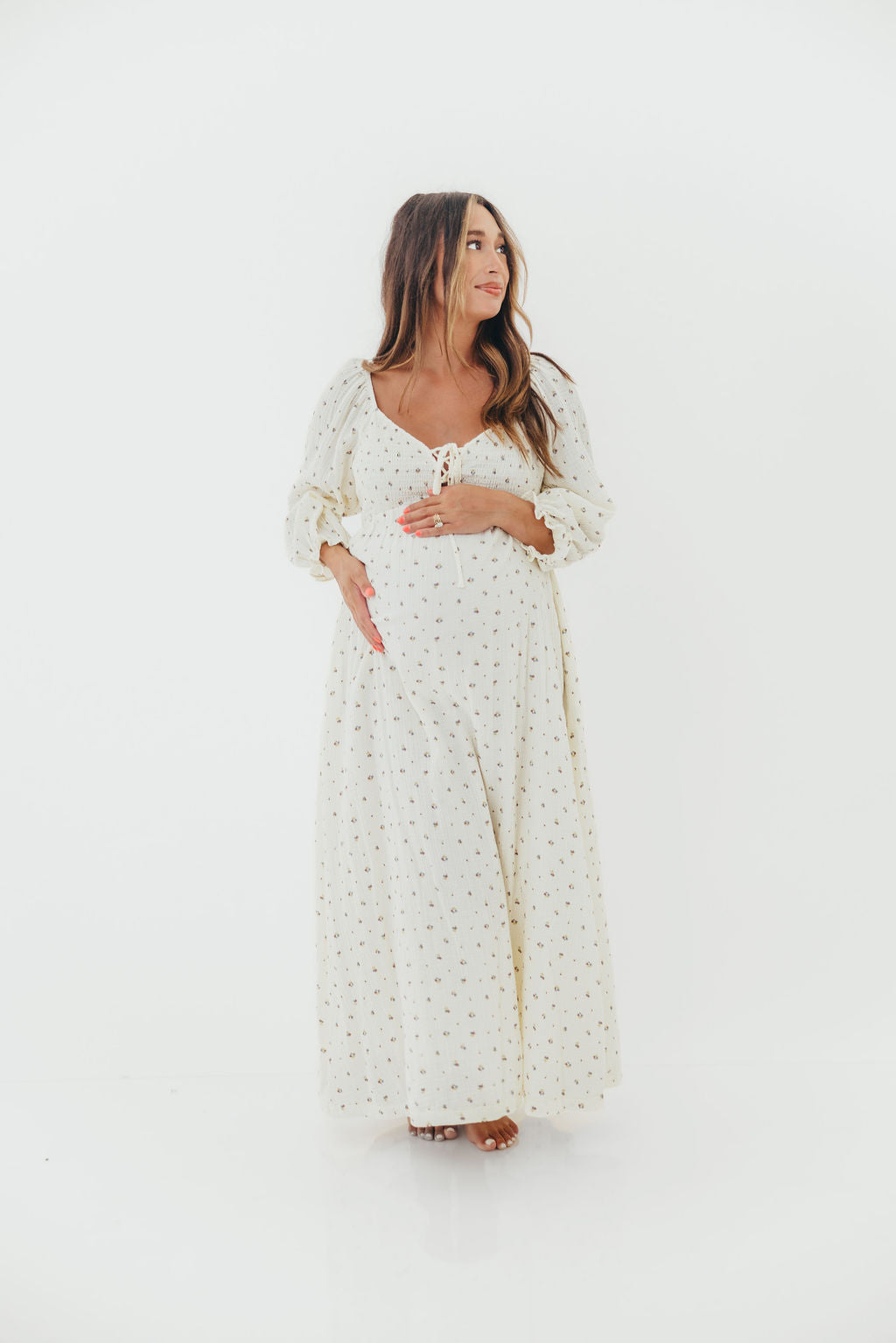 Cecilia 100% Cotton Smocked Maxi Dress in Ivory - Bump Friendly