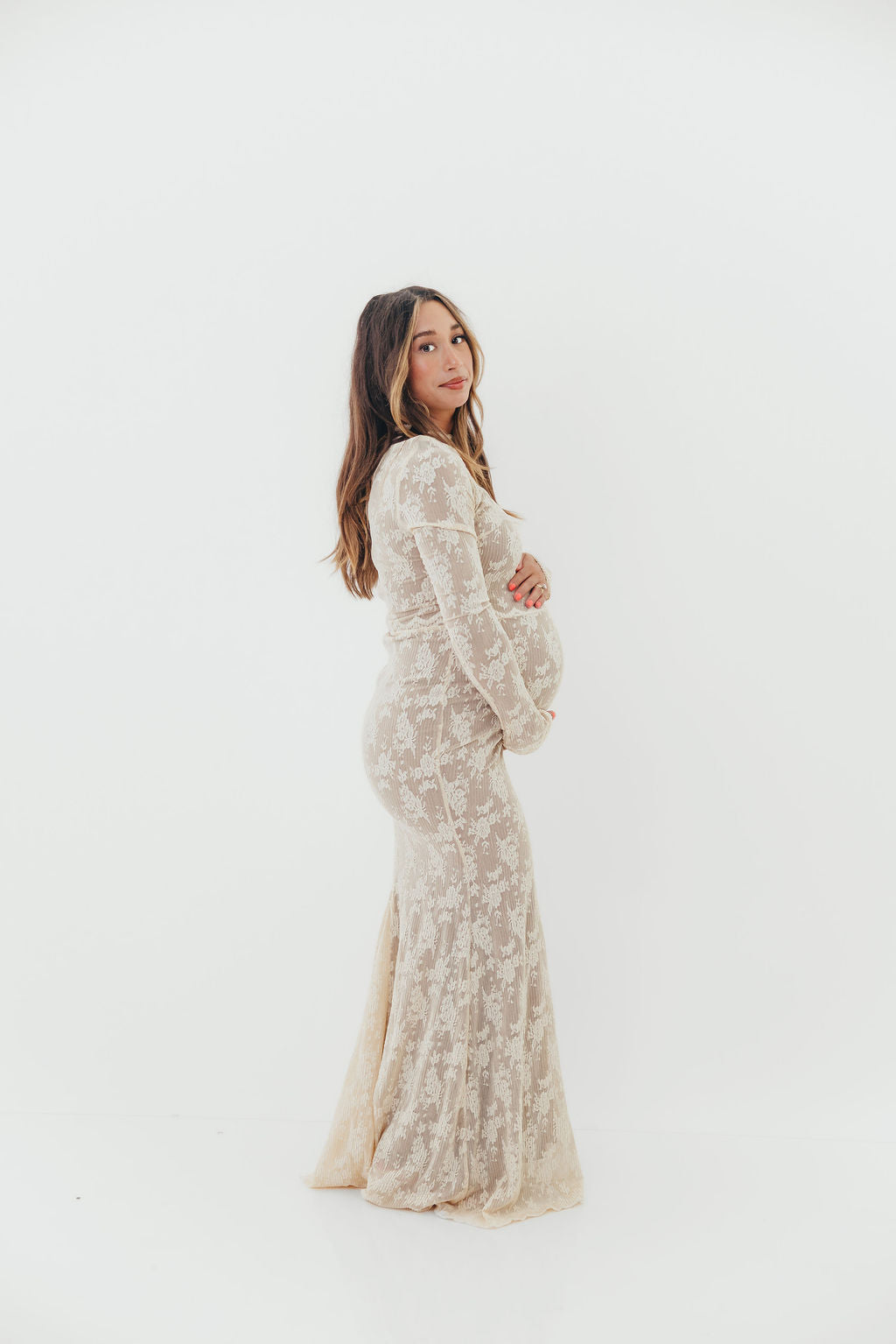 Seraphine Lace Maxi Dress in Cream - Inclusive Sizing & Bump Friendly (Size Up for Bump)