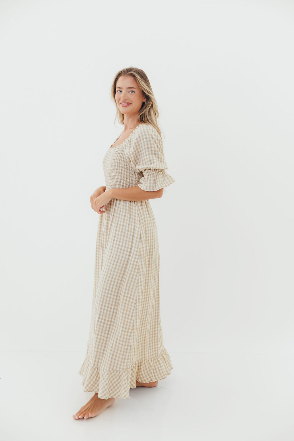 Sienna 100% Cotton Puff Sleeve Maxi Dress in Natural - Bump Friendly