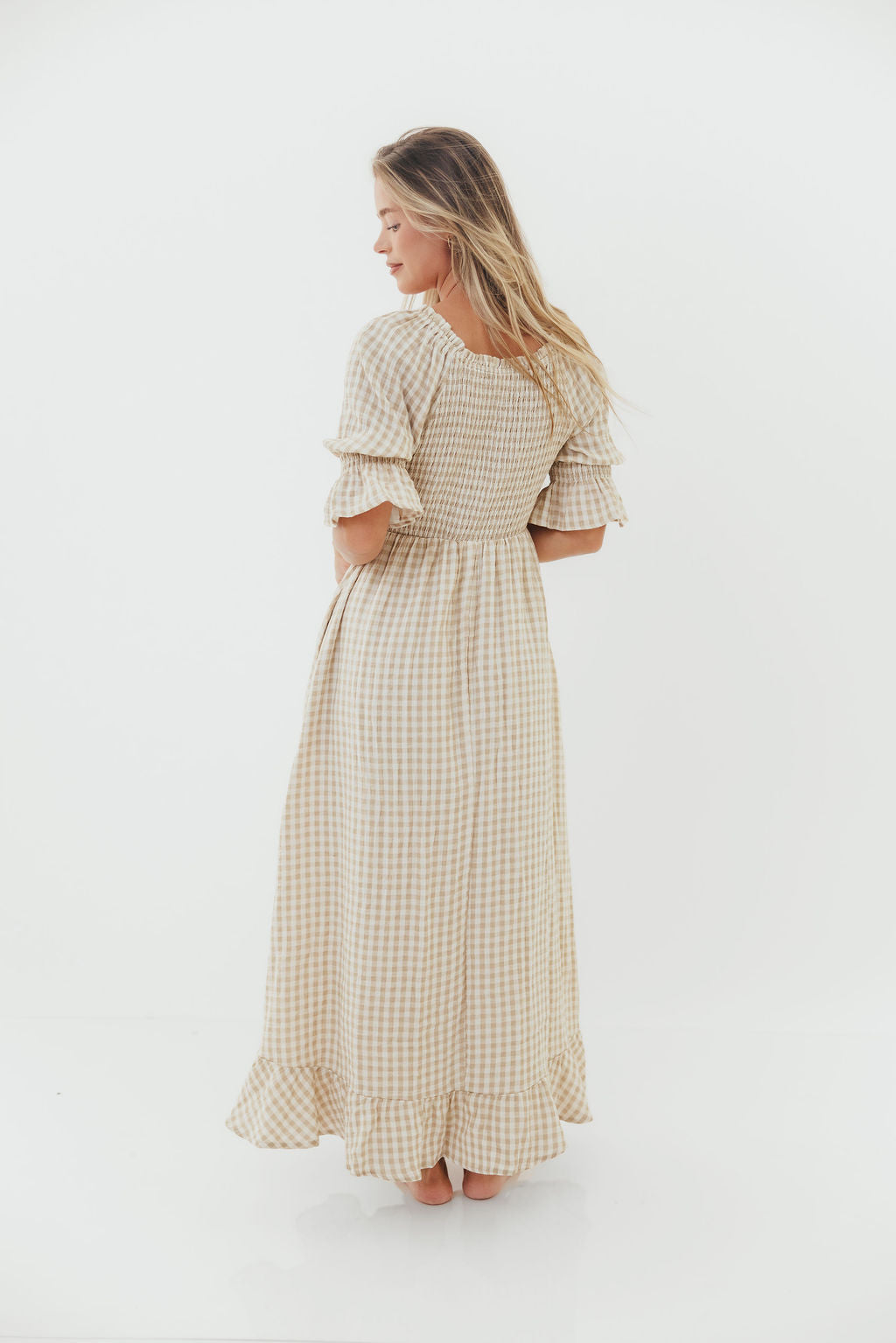 Sienna 100% Cotton Puff Sleeve Maxi Dress in Natural - Bump Friendly