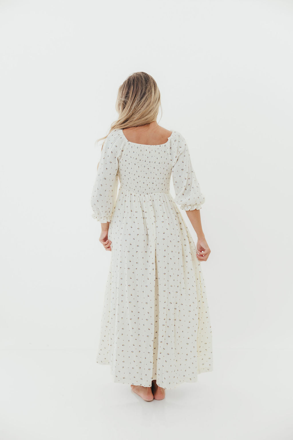 Cecilia 100% Cotton Smocked Maxi Dress in Ivory - Bump Friendly