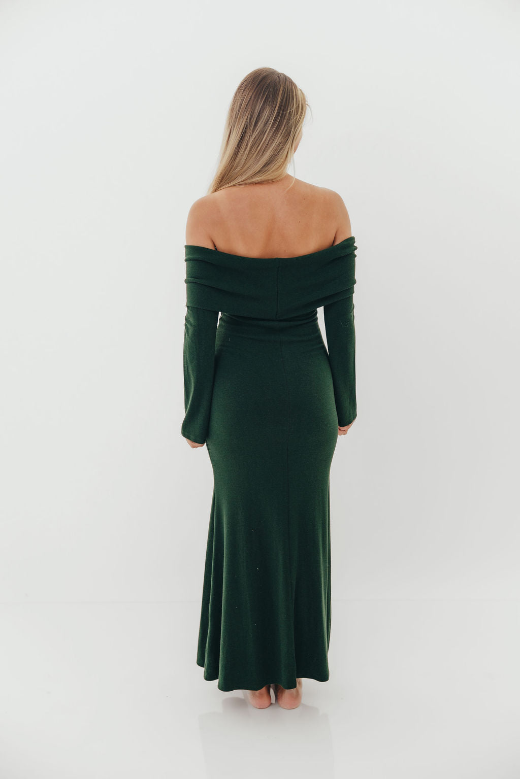 Monroe Maxi Dress with Long Sleeves in Hunter Green- Bump Friendly