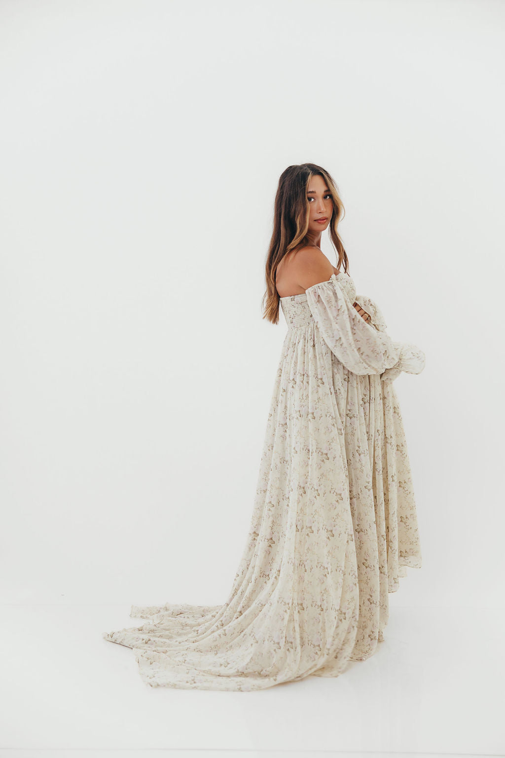 Delilah Maxi Dress with Train in Blush - Bump Friendly