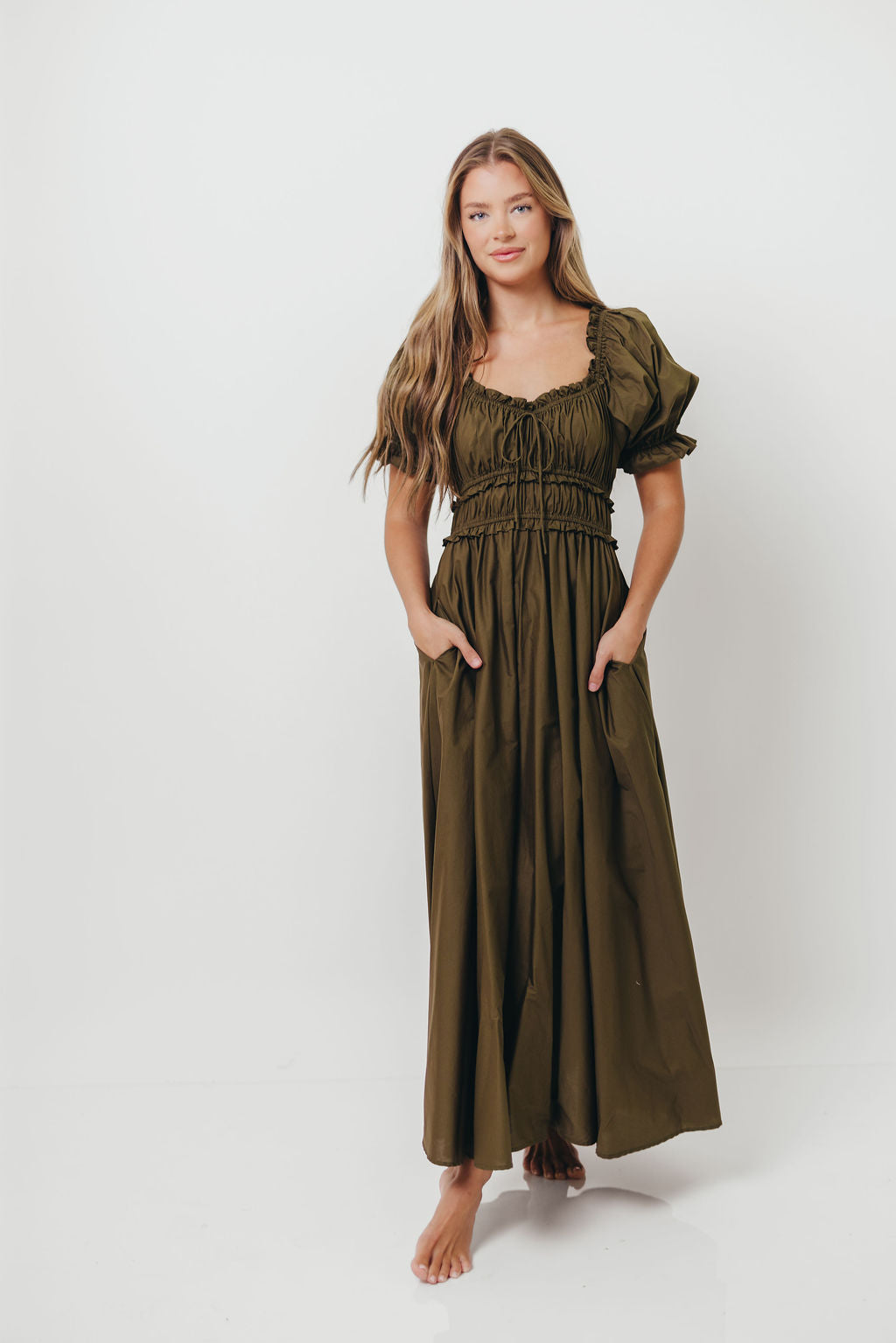 Sydnee Cotton Maxi Dress in Dusty Olive - Bump Friendly