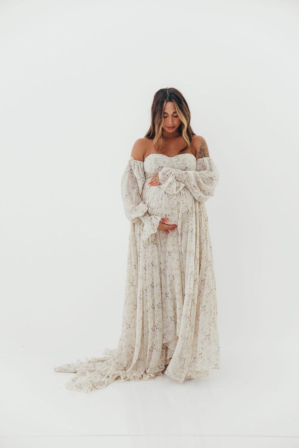 Delilah Maxi Dress with Train in Blush - Bump Friendly