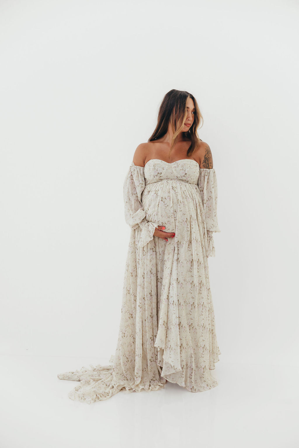 Delilah Maxi Dress with Train in Blush - Bump Friendly