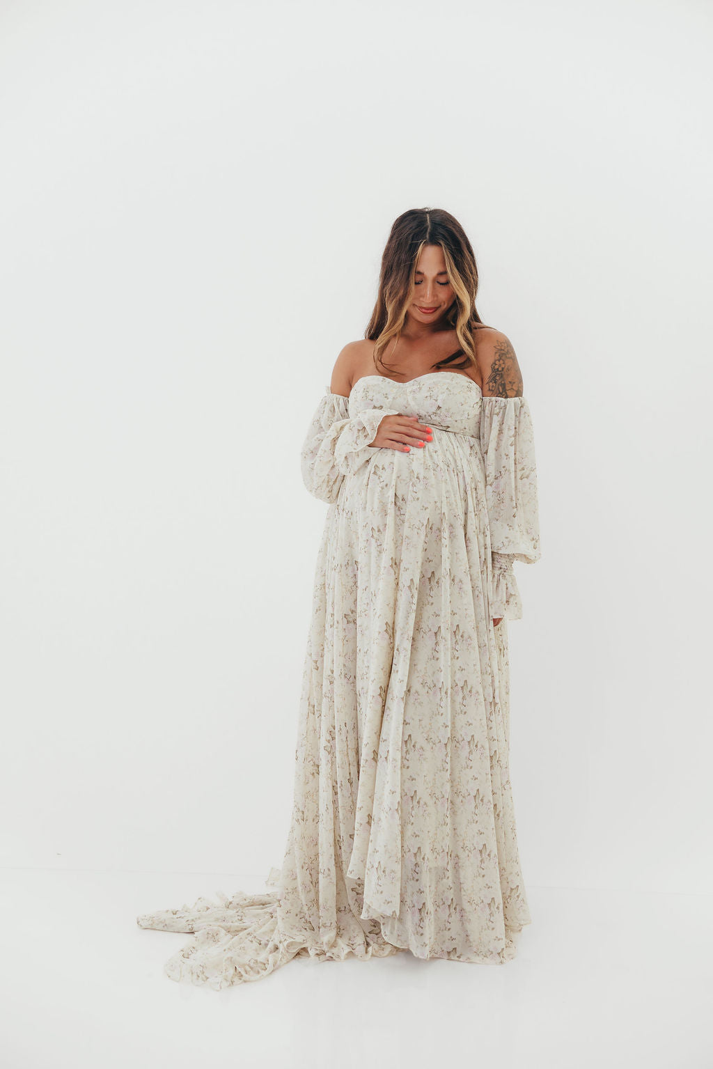 Delilah Maxi Dress with Train in Blush - Bump Friendly