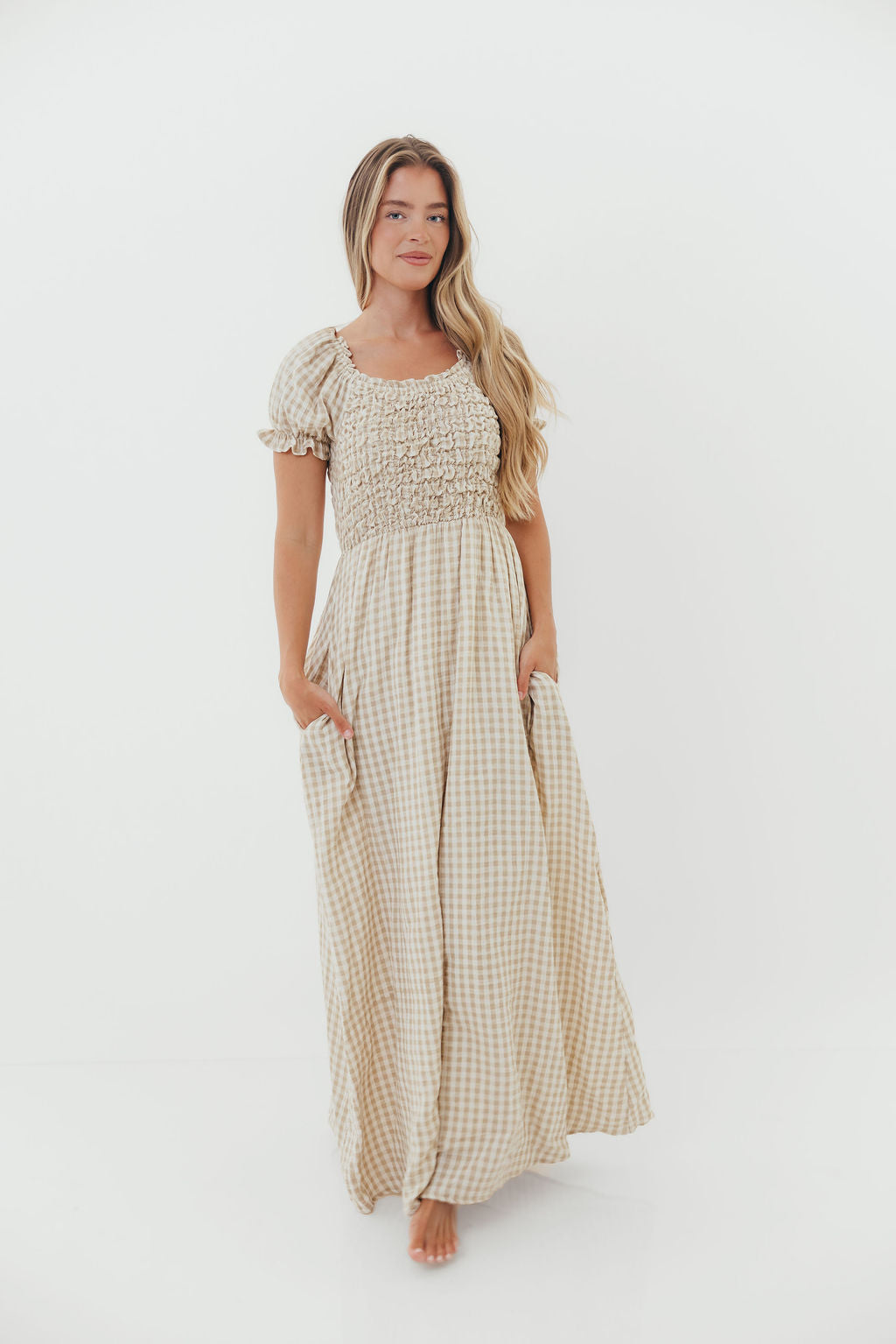 Emilia 100% Cotton Smocked Maxi Dress in Natural - Bump Friendly