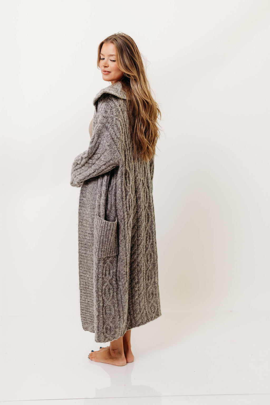 Sandra Cable Knit Cardigan Jacket in Charcoal