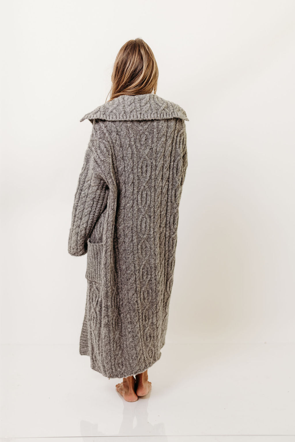 Sandra Cable Knit Cardigan Jacket in Charcoal