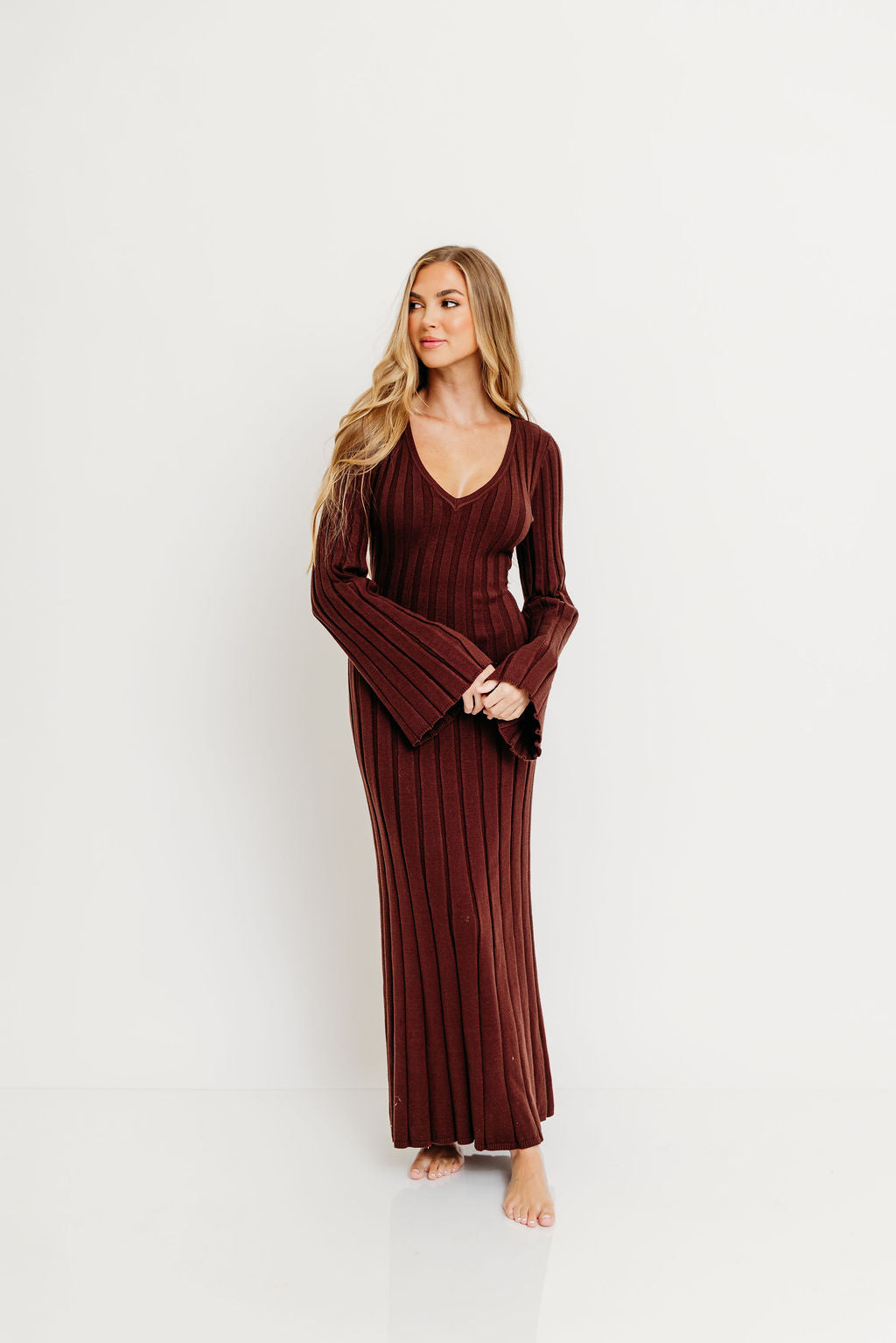 Hearth V-Neck Maxi Dress in Brown - Bump Friendly
