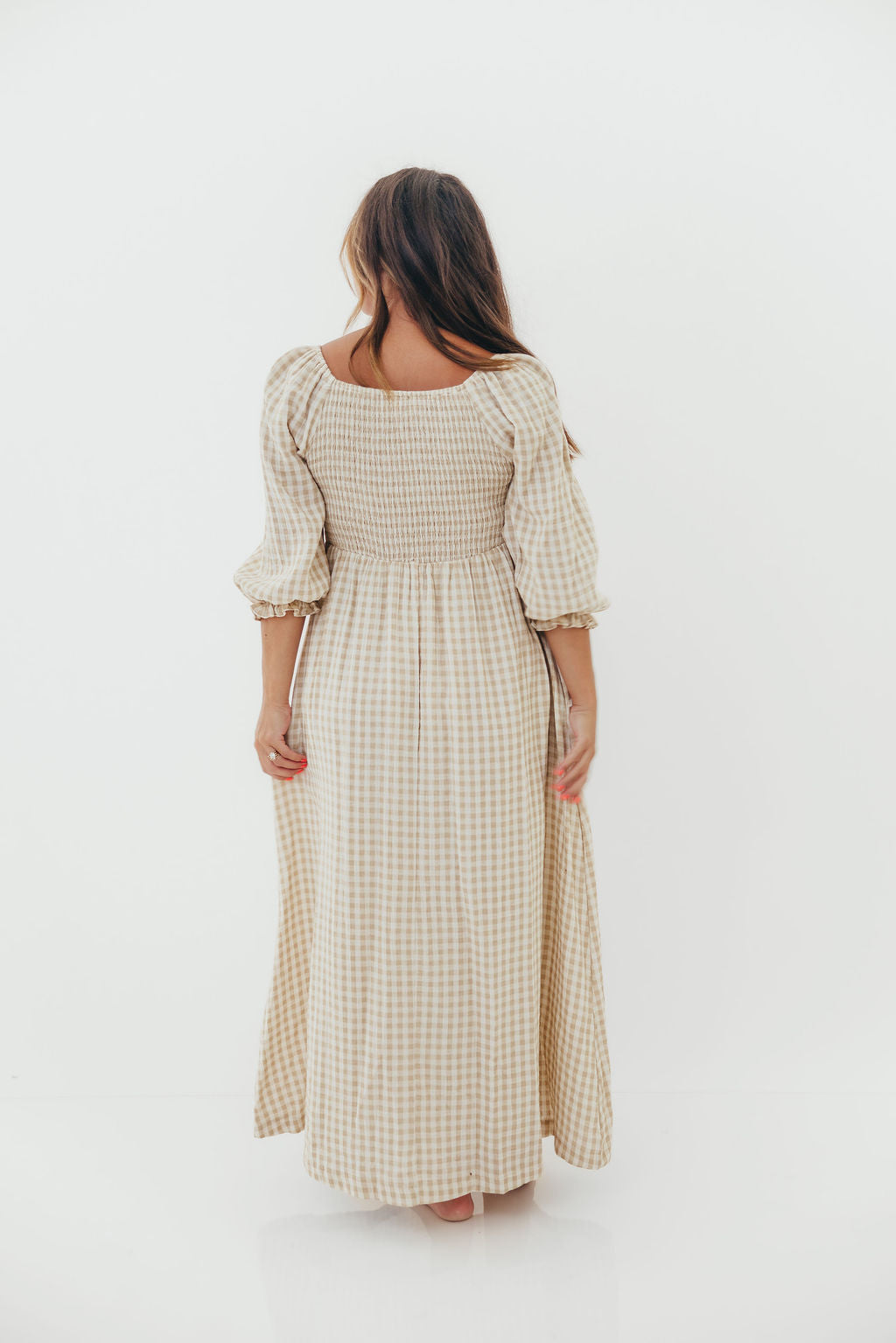 Cecilia 100% Cotton Smocked Maxi Dress in Natural Plaid - Bump Friendly *9/26 PRE-ORDER*