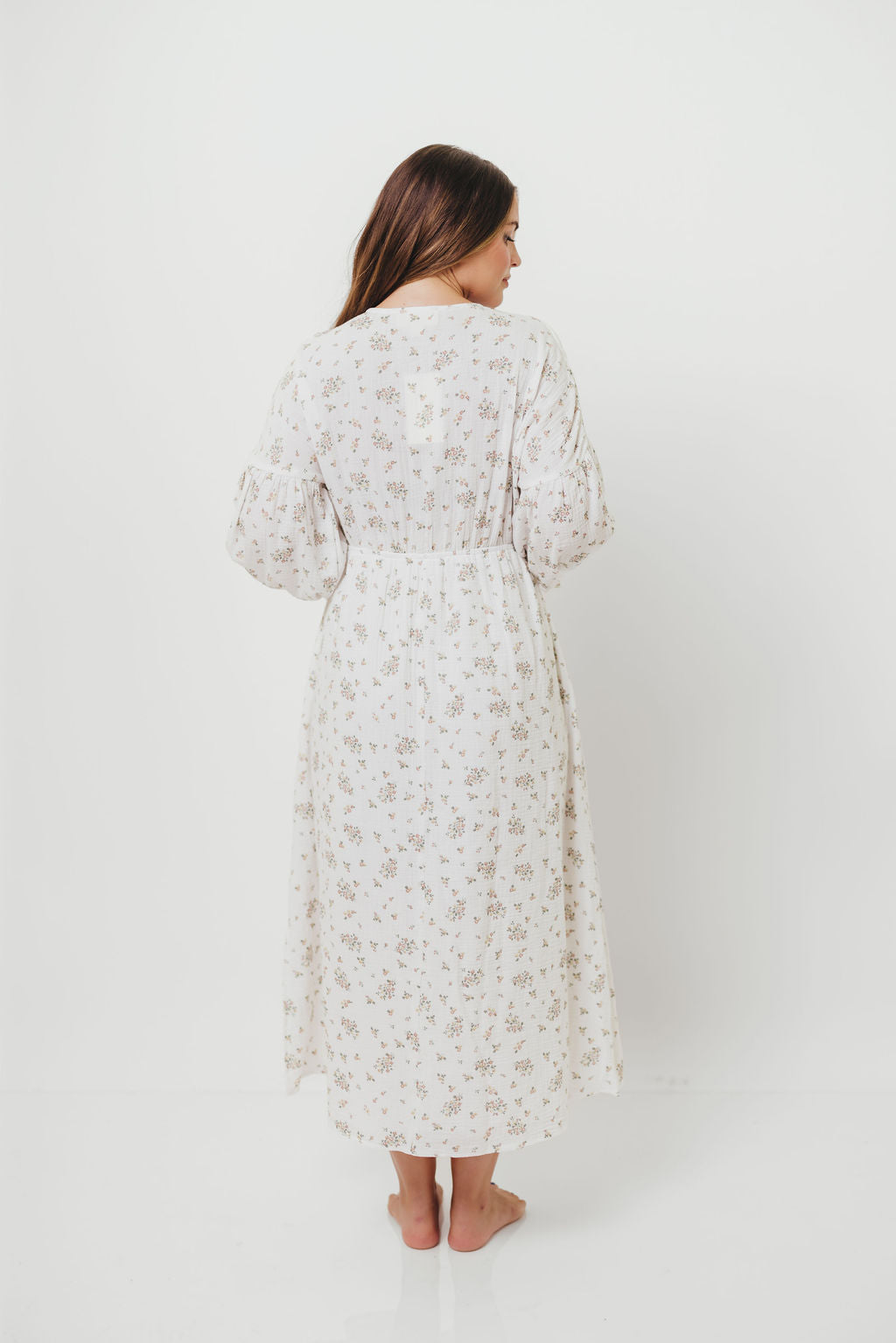 Hunter 100% Cotton Gauze Maxi Dress with Detail Trimming in Ivory Pink Floral - Bump Friendly and Inclusive Sizing