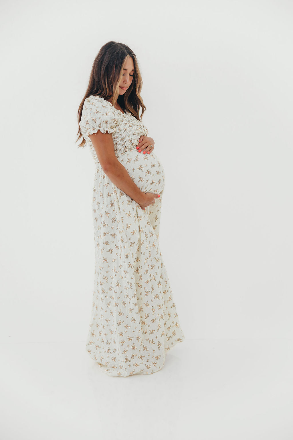 Emilia 100% Cotton Smocked Maxi Dress in Cream - Bump Friendly