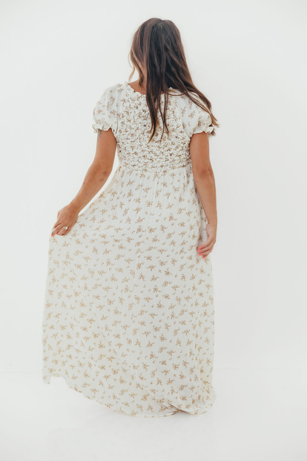 Emilia 100% Cotton Smocked Maxi Dress in Cream - Bump Friendly