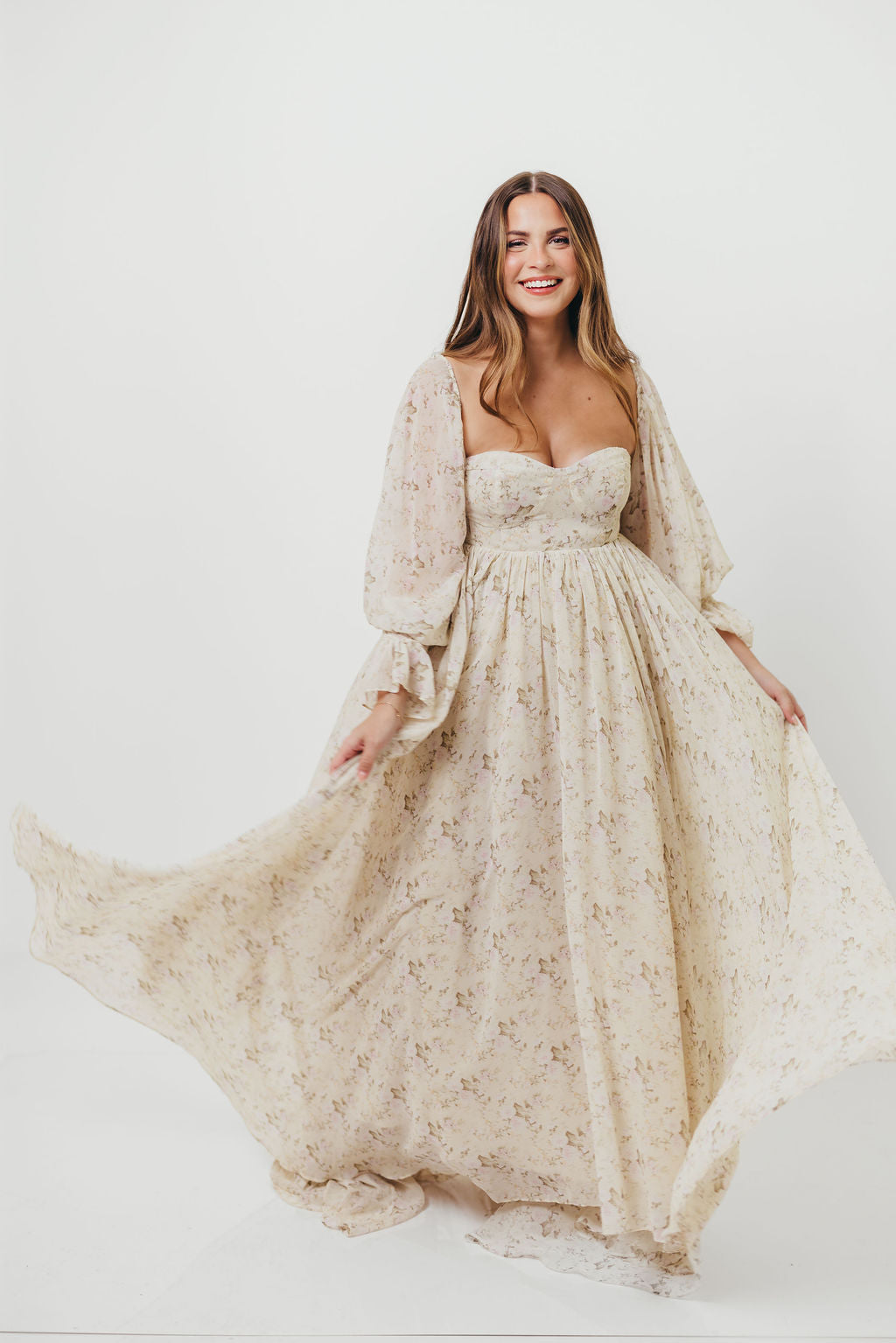 Delilah Maxi Dress with Train in Blush - Bump Friendly